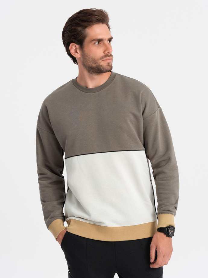 Bluza męska OVERSIZE z kontrastowym łączeniem kolorów -  khaki V7 B1673