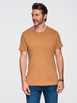 T-shirt męski klasyczny bawełniany BASIC - brązowy V21 OM-TSBS-0236