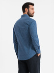 Męska koszula w drobny wzór SLIM FIT - granatowa V1 OM-SHCS-0140