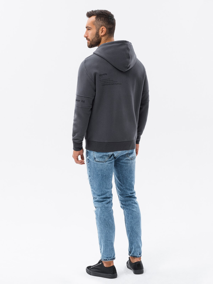 Bluza męska rozpinana hoodie z nadrukami - grafitowa V1 B1423