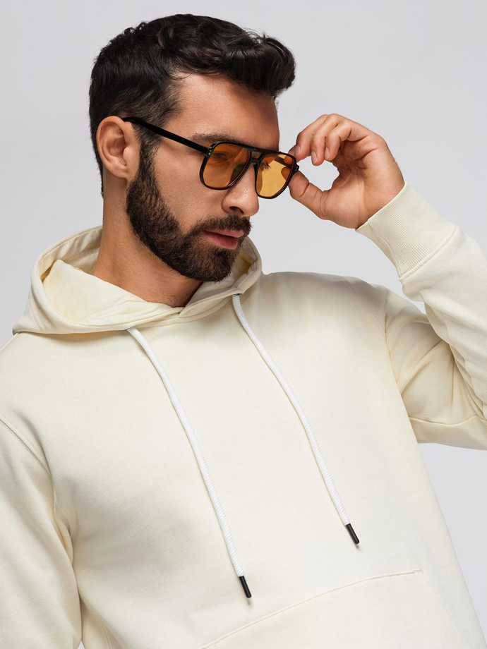 Męska bluza dresowa BASIC kangurka z kapturem - kremowa V11 B1674