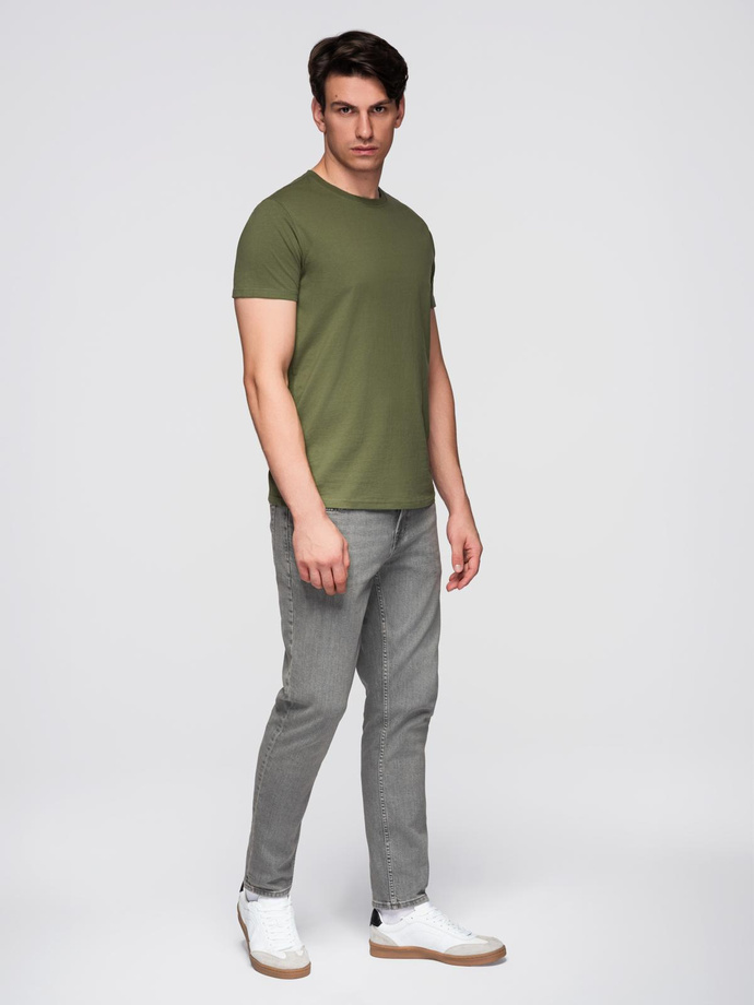 T-shirt męski klasyczny bawełniany BASIC - khaki V6 OM-TSBS-0236