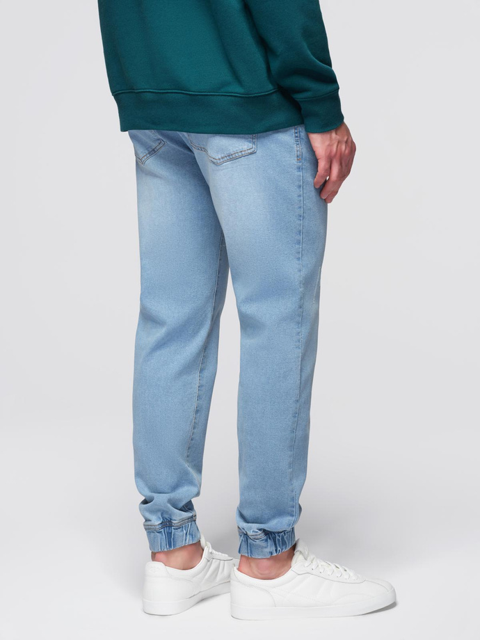 Męskie spodnie jeansowe JOGGERY z klasyczna opaśnicą - jasnoniebieskie V1 OM-PADJ-0265
