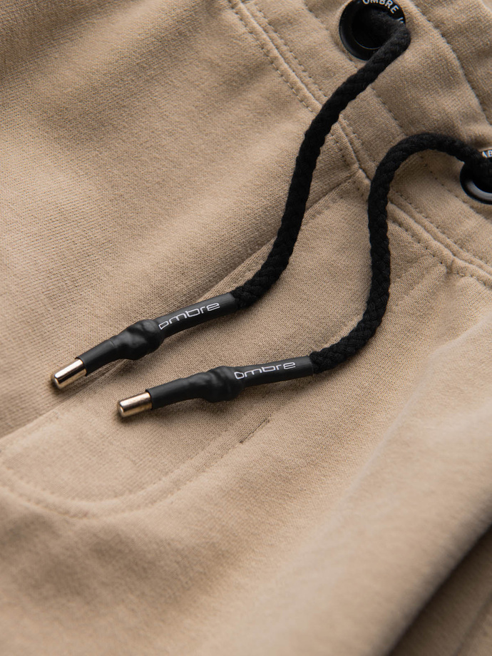 Spodnie męskie dresowe bez ściągacza na nogawce - beżowe V4 P946