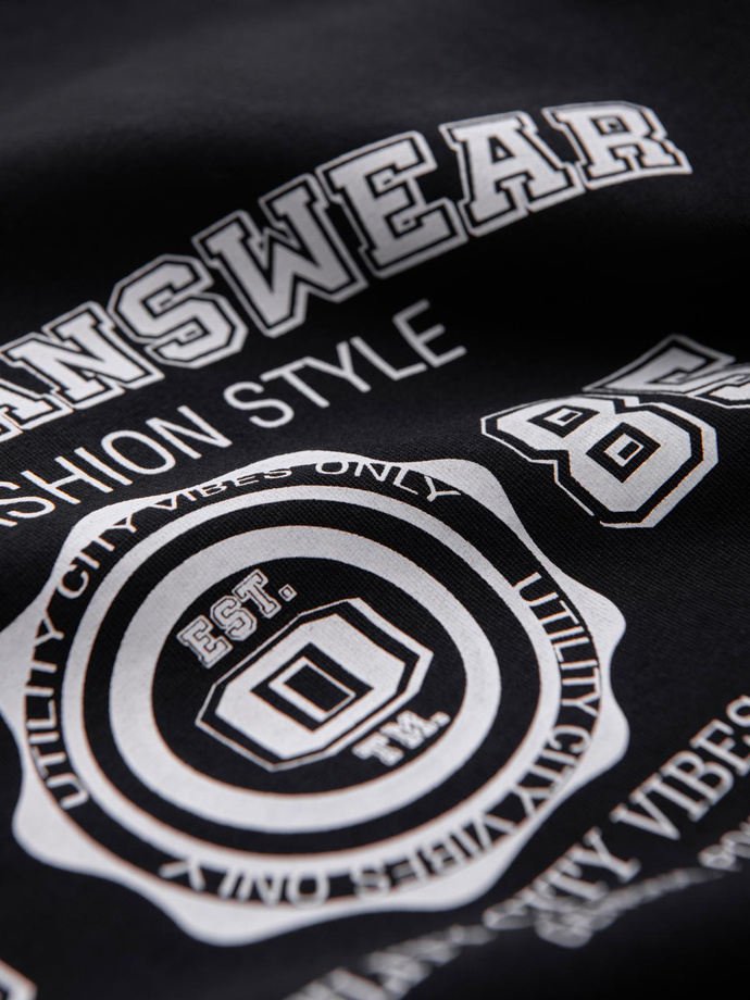 Męski bawełniany t-shirt z nadrukiem w stylu college – czarny V2 OM-TSPT-0137
