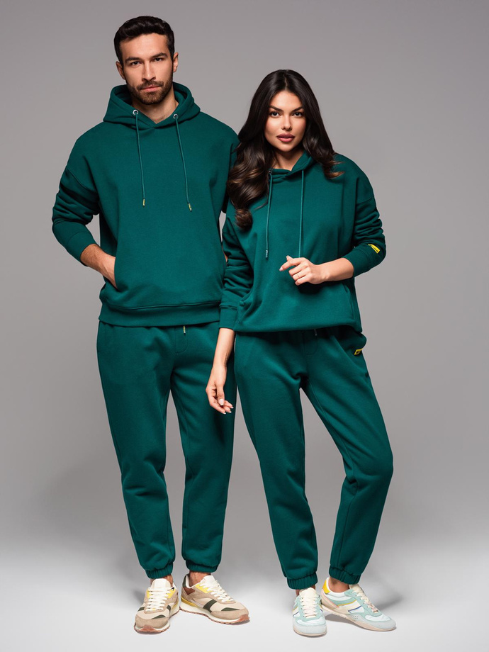 Dresowa bluza unisex z kieszeniami i kapturem – ciemnozielona V17 OU-SNBC-0105