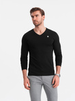 Longsleeve męski z elastanem sygnowany z dekoltem w serek - czarny V3 OM-LSCL-0110