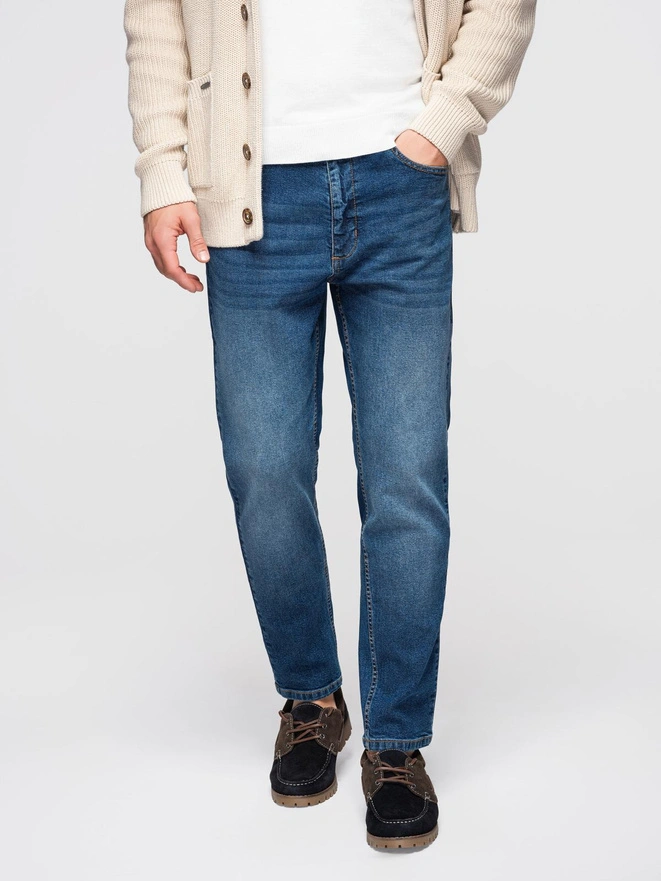 Męskie spodnie jeansowe CARROT z przetarciami - niebieskie V2 OM-PADP-0253