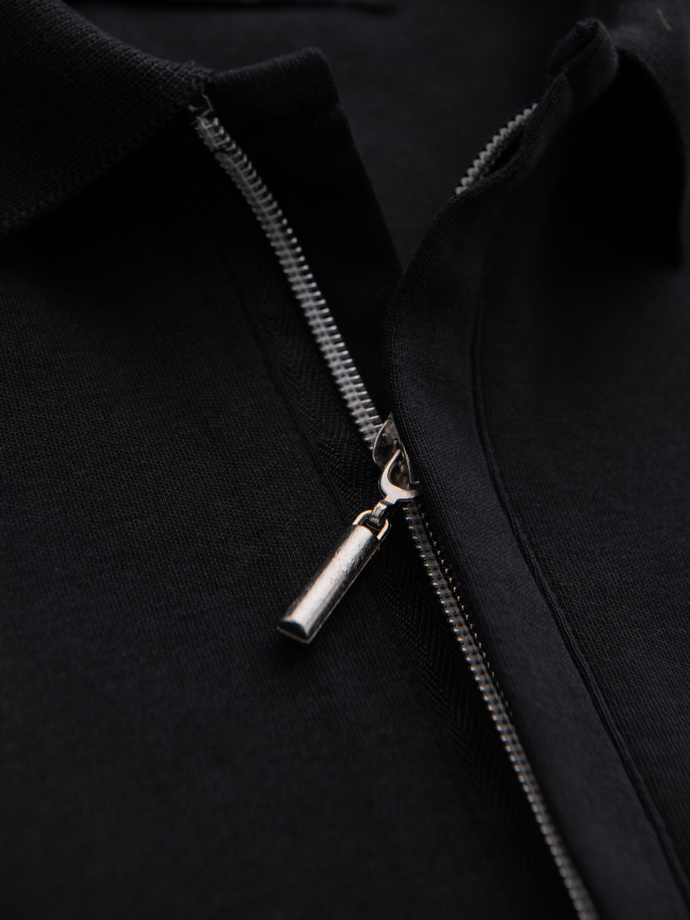 Koszulka męska polo z dekoltem na zamek - czarna V6 OM-POSS-0148