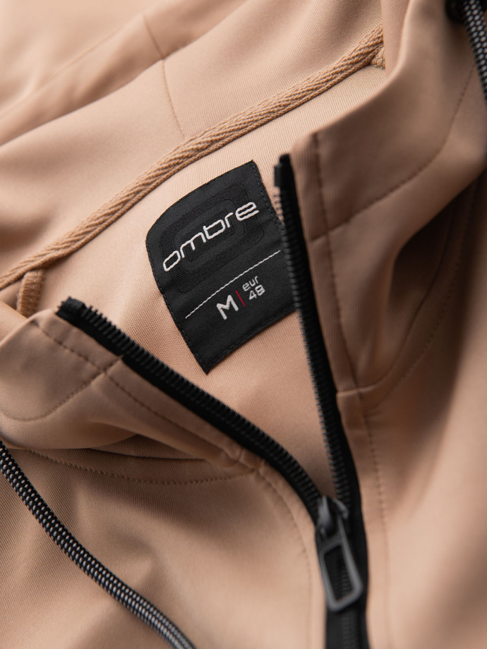 Rozpinana męska bluza z kapturem i lampasami - beżowa V4 OM-SSZP-0210