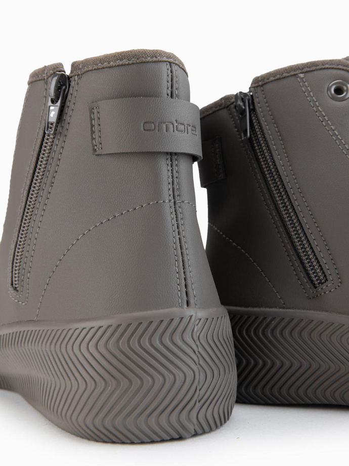 Trampki męskie z wysoką cholewką z zamkiem ułatwiającym zakładanie – khaki V3 OM-FOTH-0184