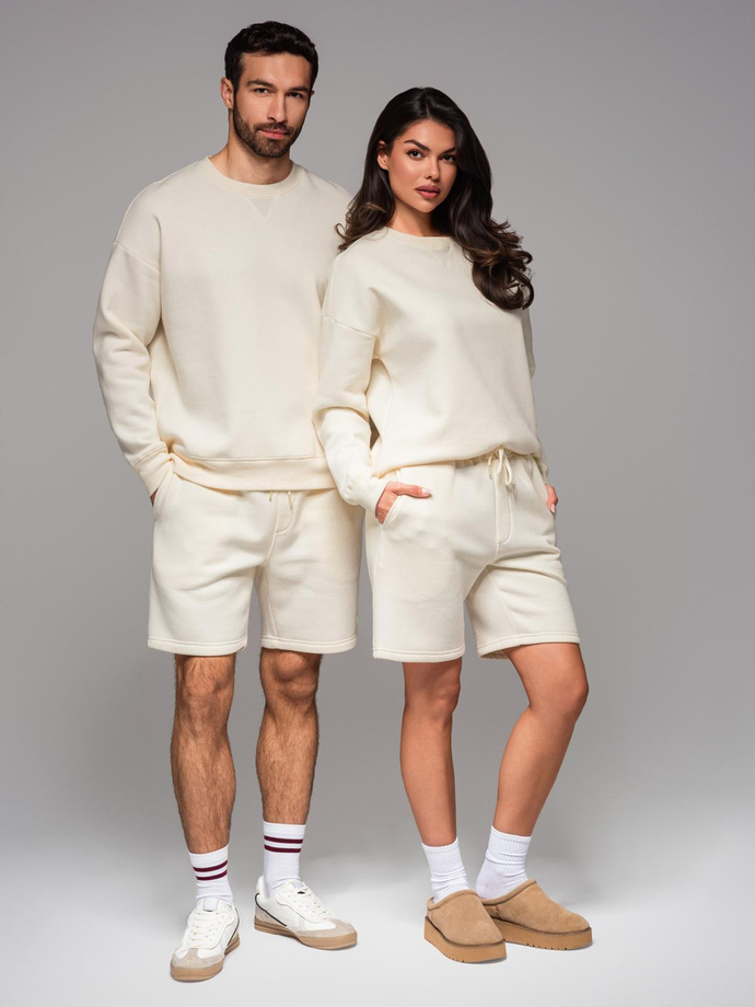 Klasyczna bluza dresowa unisex z okrągłym dekoltem – kremowa V2 OU-SNBC-0104