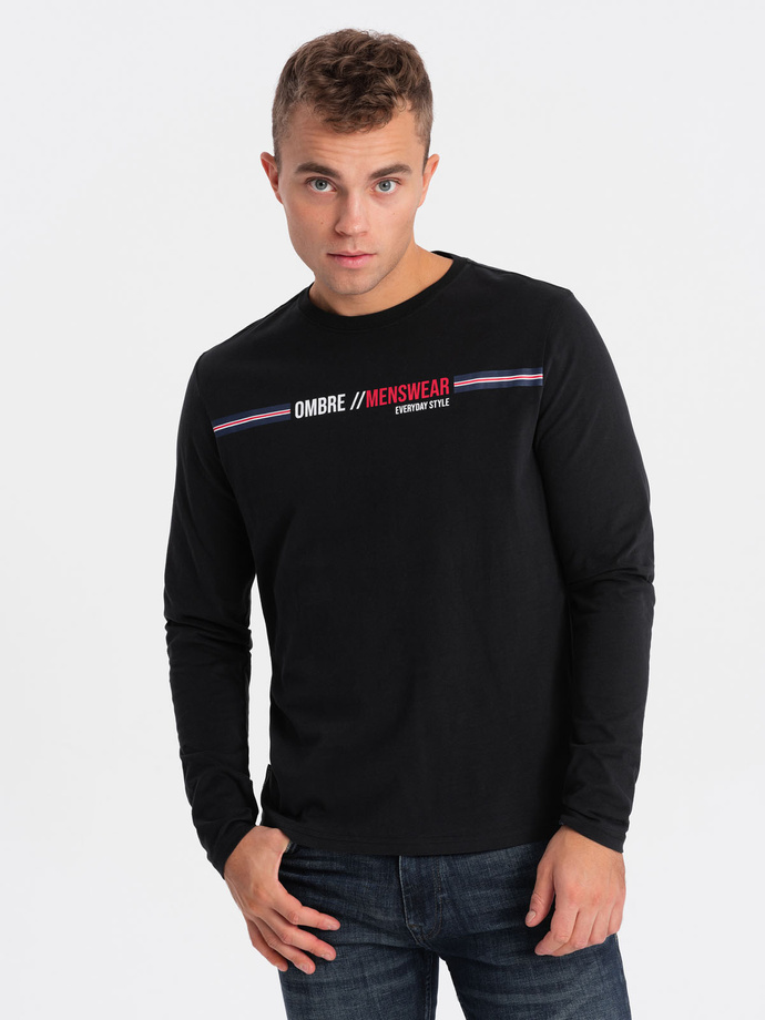 Longsleeve męski z nadrukiem - czarny V1 OM-LSPT-0119