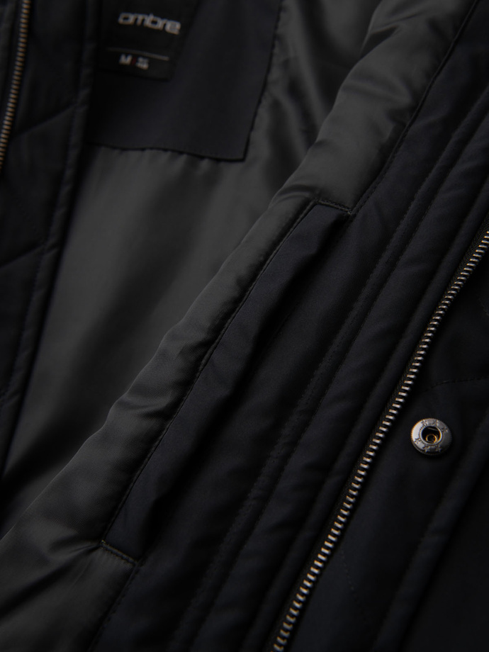 Klasyczna długa męska kurtka typu parka – czarna V6 OM-JAPJ-0313