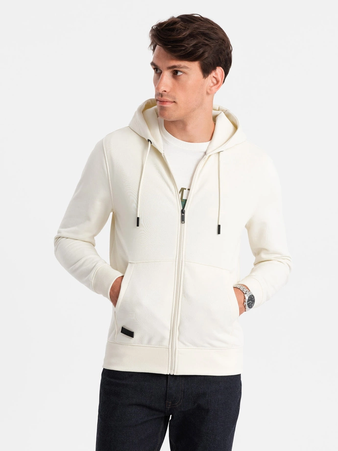 Męska rozpinana bluza dresowa BASIC – kremowa V5 OM-SSBZ-0160