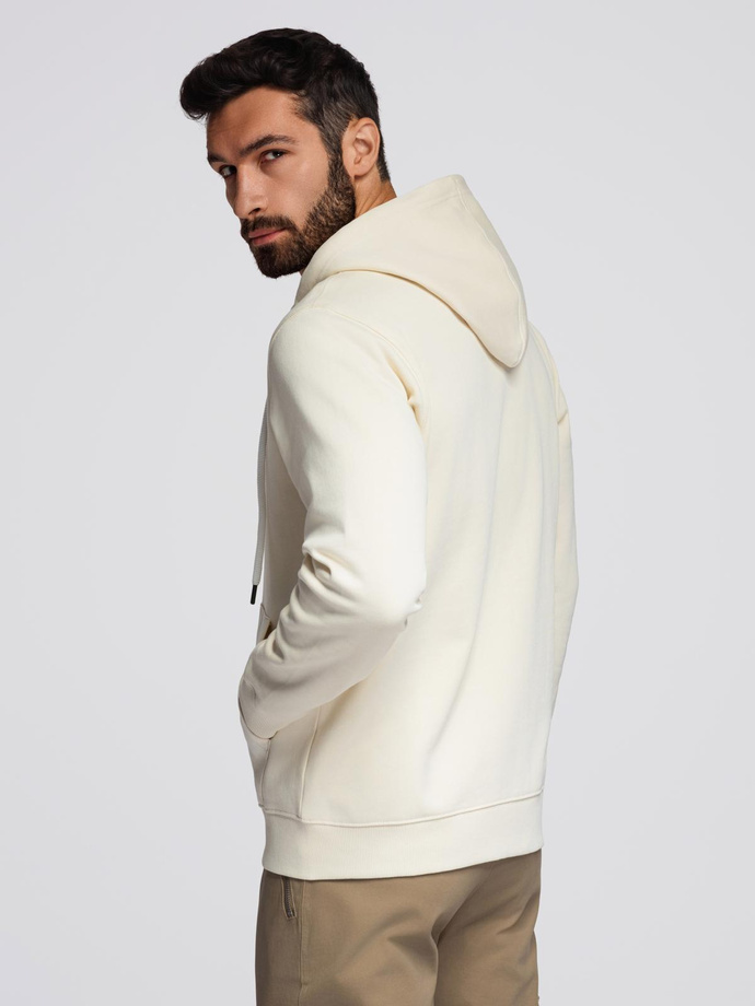Męska bluza dresowa BASIC rozpinana z kapturem - kremowa V11 OM-SSBZ-0178