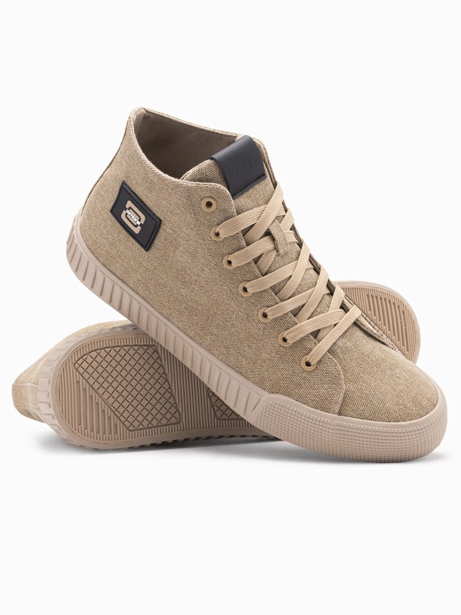 Buty trampki męskie canvas z wysoką cholewką – piaskowe V3 OM-FOTH-0186