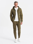 Komplet męski dresowy z kontrastowymi wstawkami bluza + spodnie - ciemnooliwkowy V4 Z60