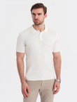 Męska koszulka polo z wiskozą SLIM FIT w pionowy prążek – złamana biel V3 OM-POSS-0143