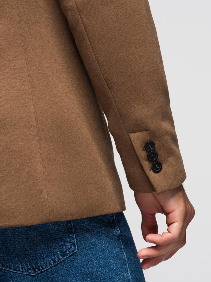 Dzianinowa męska marynarka o dopasowanym kroju -  jasnobrązowa V4 OM-BLZB-0100