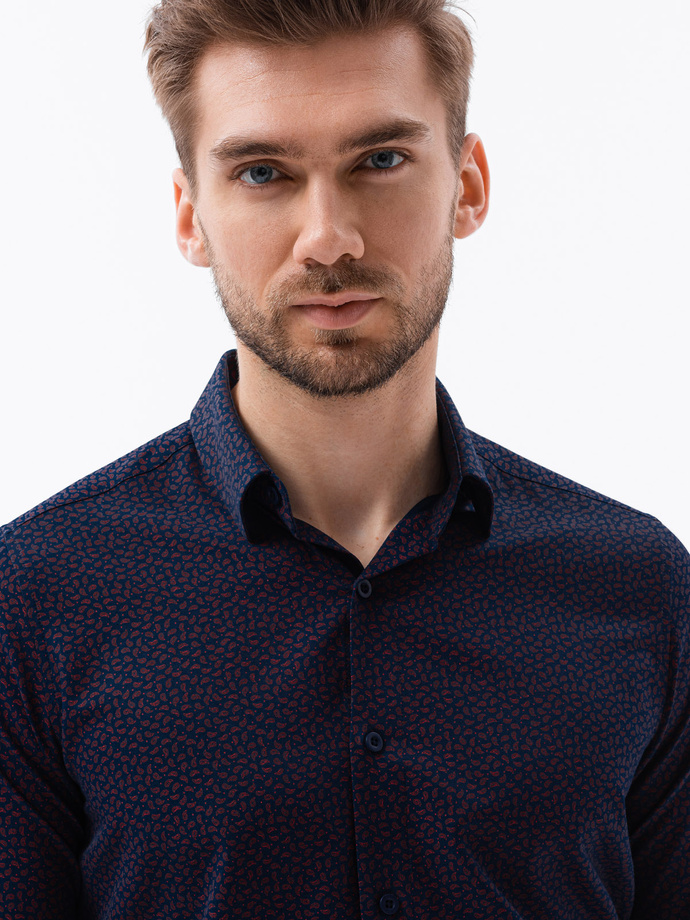 Koszula męska we wzór paisley REGULAR FIT - granatowo-czerwona K617