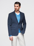 Elegancka marynarka męska SLIM FIT z rayonem – ciemnoniebieska V3 OM-BLZB-0135