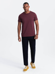 Klasyczny T-shirt męski bawełniany BASIC - bordowy V10 OM-TSBS-0146