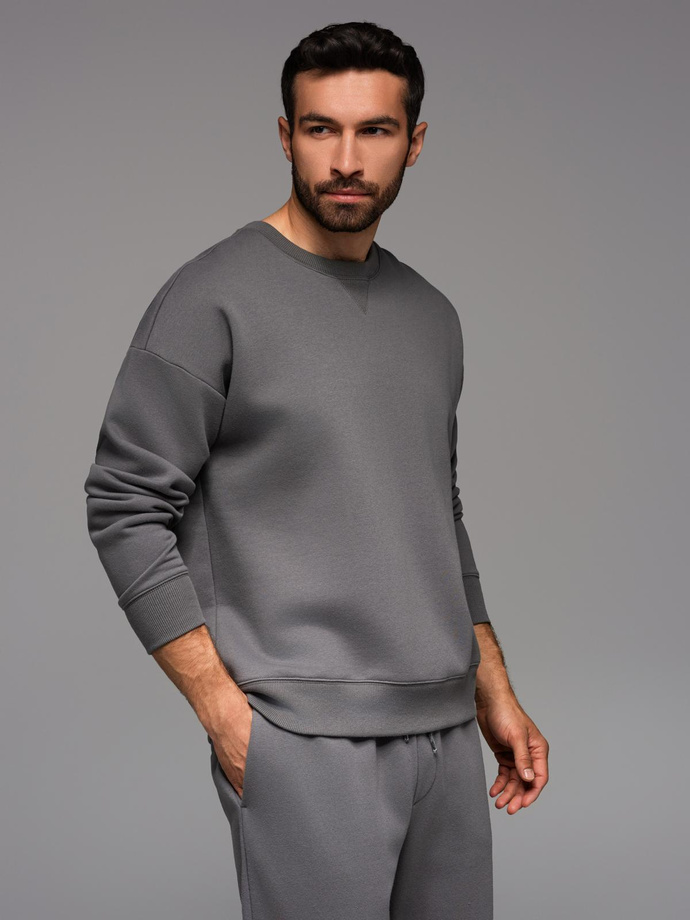 Dresowa klasyczna bluza unisex z okrągłym dekoltem – szara V18 OU-SNBC-0104