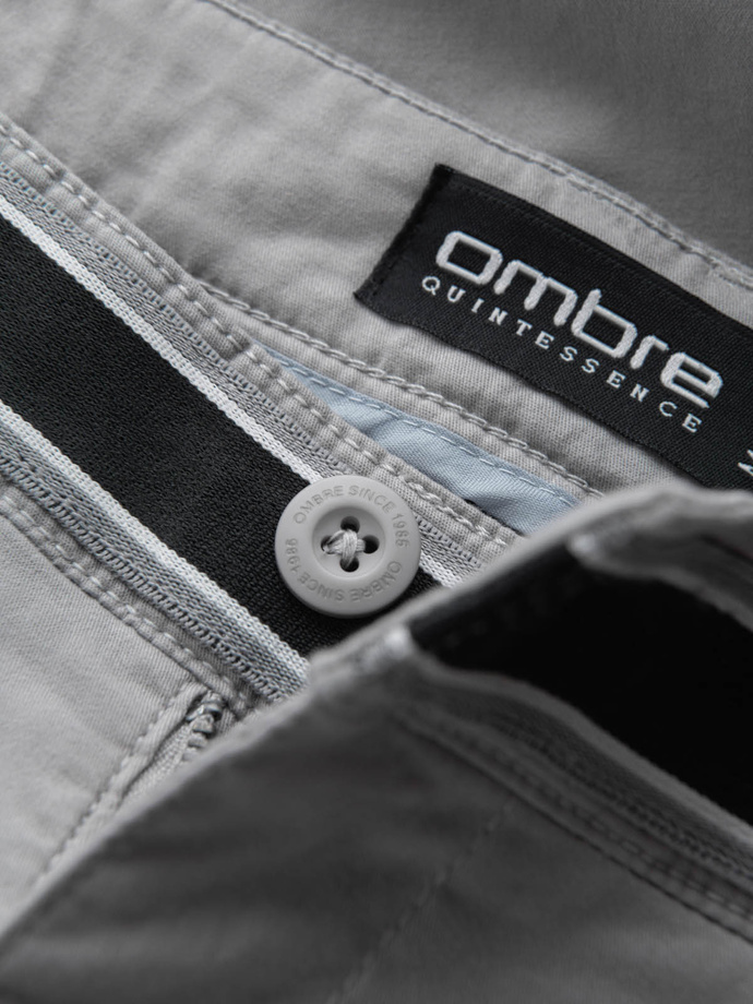 Spodnie męskie chino z ozdobną taśmą w pasie SLIM FIT – szare V6 OM-PACP-0118