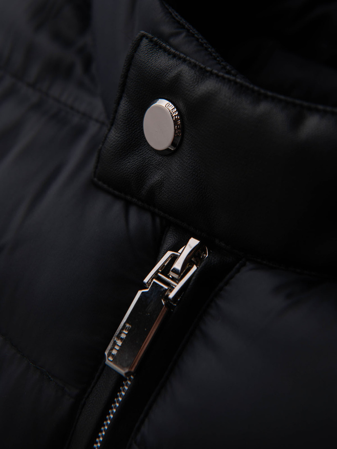 Pikowana klasyczna kurtka męska ze stójką – czarna V1 OM-JALP-0261