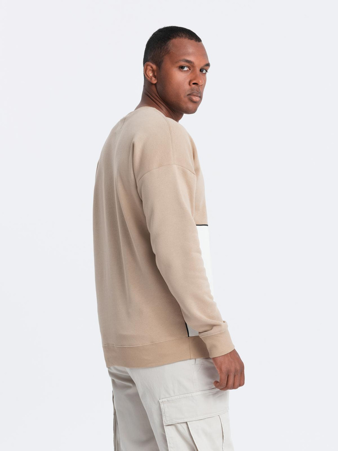 Bluza męska OVERSIZE z kontrastowym łączeniem kolorów - beżowa V2 B1673