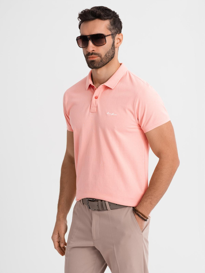 Polo koszulka z bawełnianej dzianiny pique – różowa V5 OM-POSS-0103