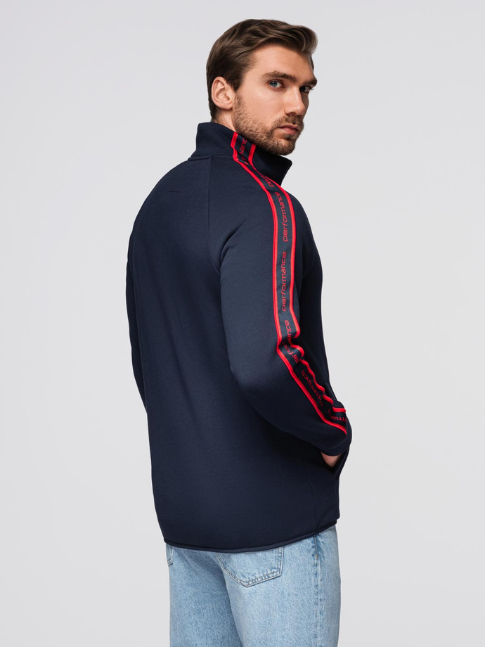 Bluza męska rozpinana z lampasami i wysoką stójką – granatowa V3 OM-SSZP-0224
