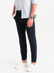 Męskie spodnie chino z ozdobną taśmą w pasie SLIM FIT – granatowe V2 OM-PACP-0118