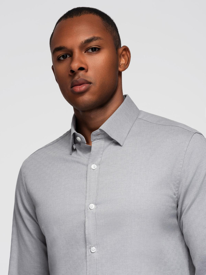 Męska koszula SLIM FIT z ozdobnej tkaniny – szara V2 OM-SHCS-0175