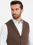 Dopasowana męska kamizelka ze strukturalnej dzianiny z klapami – brązowa V2 OM-BLZV-0144