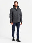 Casualowa męska kurtka puffer z wełną – czarny melanż V2 OM-JAHP-0203