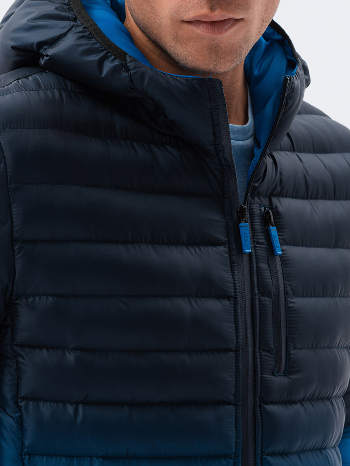 Kurtka męska pikowana z efektem ombre - granatowa V1 C319