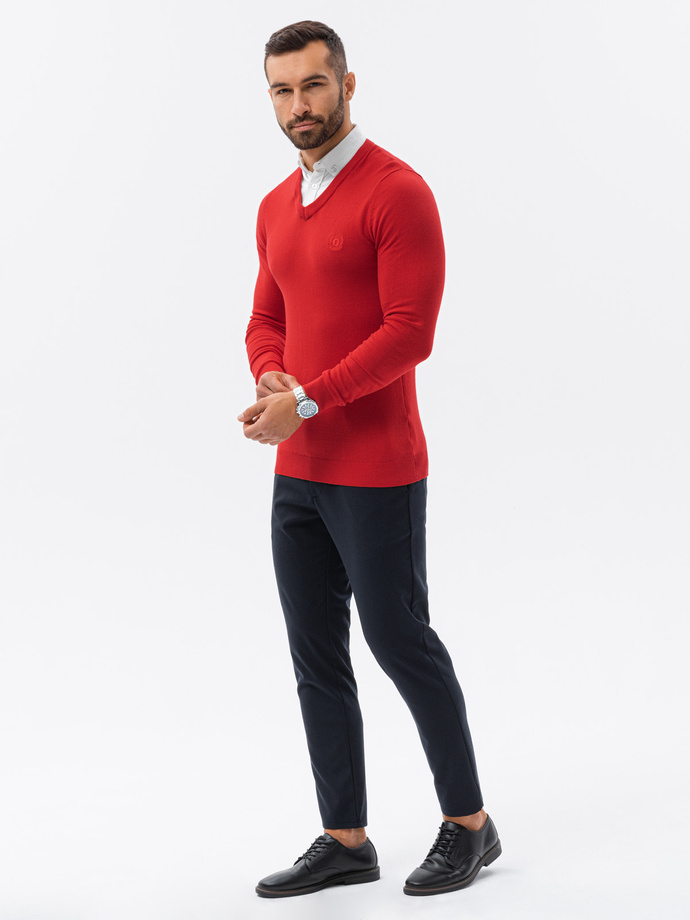 Sweter męski z białym kołnierzykiem - czerwony V4 E120