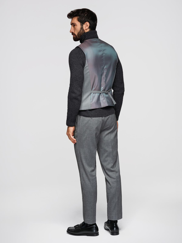 Elegancka męska kamizelka w jodełkę SLIM FIT  - szara V1 OM-BLZV-0143