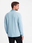 Melanżowy longsleeve męski polo z haftem – niebieski melanż V3 OM-POLS-0129