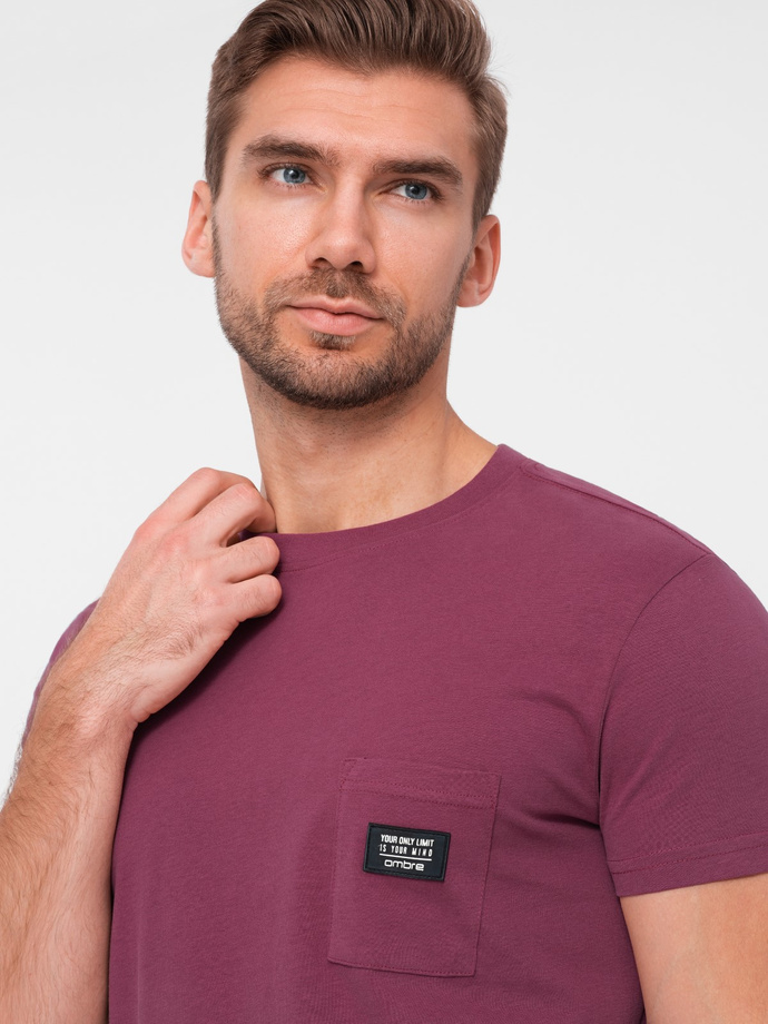 T-shirt męski bawełniany z kieszonką - ciemnoróżowy V5 S1743