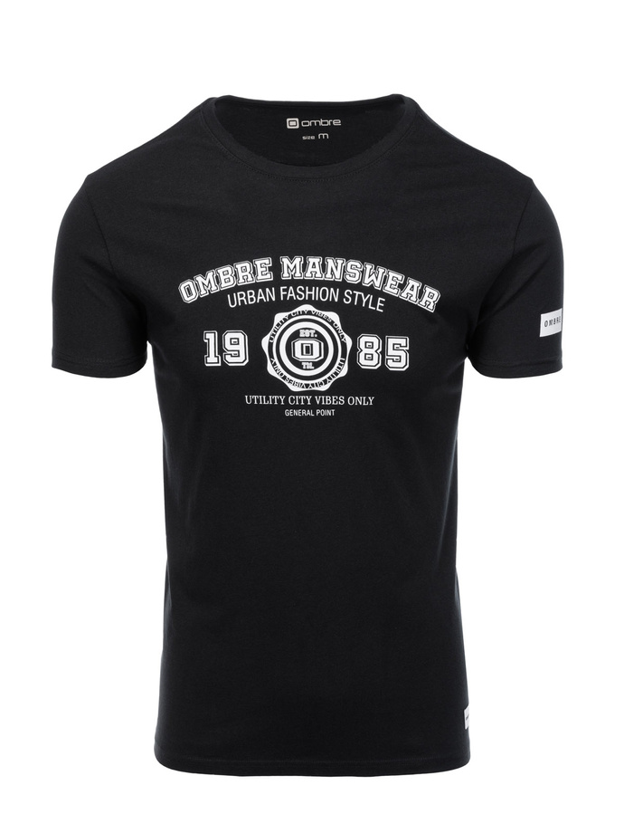 T-shirt męski bawełniany z nadrukiem - czarny V2 S1748