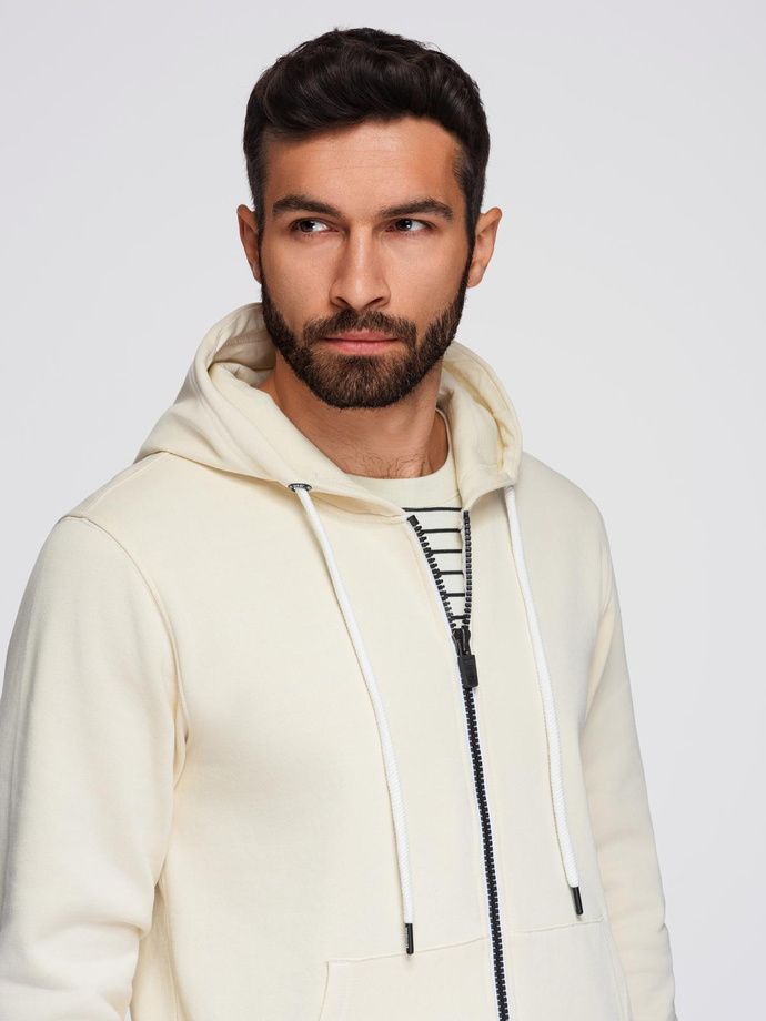 Męska bluza dresowa BASIC rozpinana z kapturem - kremowa V11 OM-SSBZ-0178