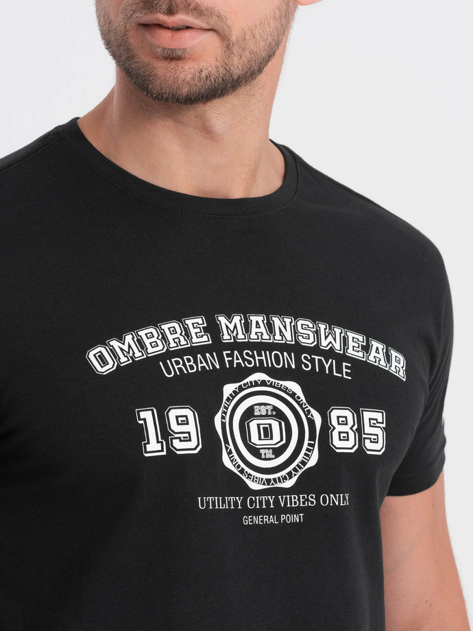 T-shirt męski bawełniany z nadrukiem - czarny V2 S1748