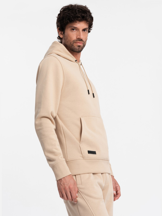 Dresowy komplet męski BASIC bluza kangurka + joggery – beżowy V6 Z85