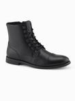 Męskie buty z ekoskóry z ocieplaną wysoką cholewką – czarne V1 OM-FOBO-0172 (BLACK)