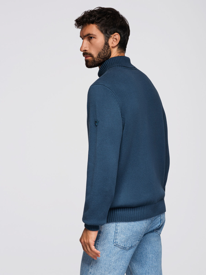 Męski golf sweter z dzianiny – ciemnoniebieski V2 OM-SWTN-0163