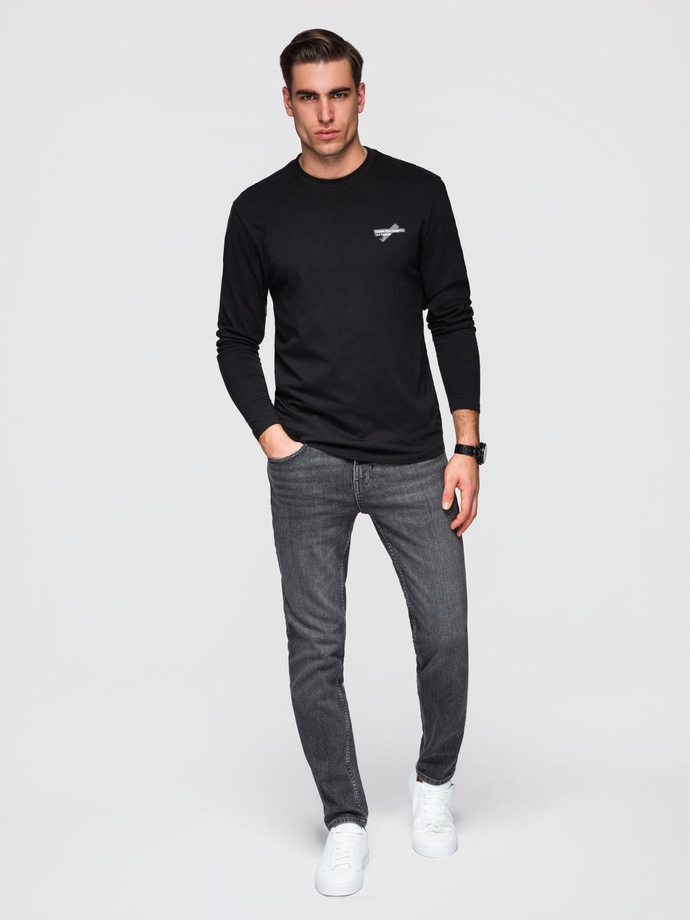 Męski longsleeve bawełniany z okrągłym dekoltem - czarny V2 OM-LSPT-0136