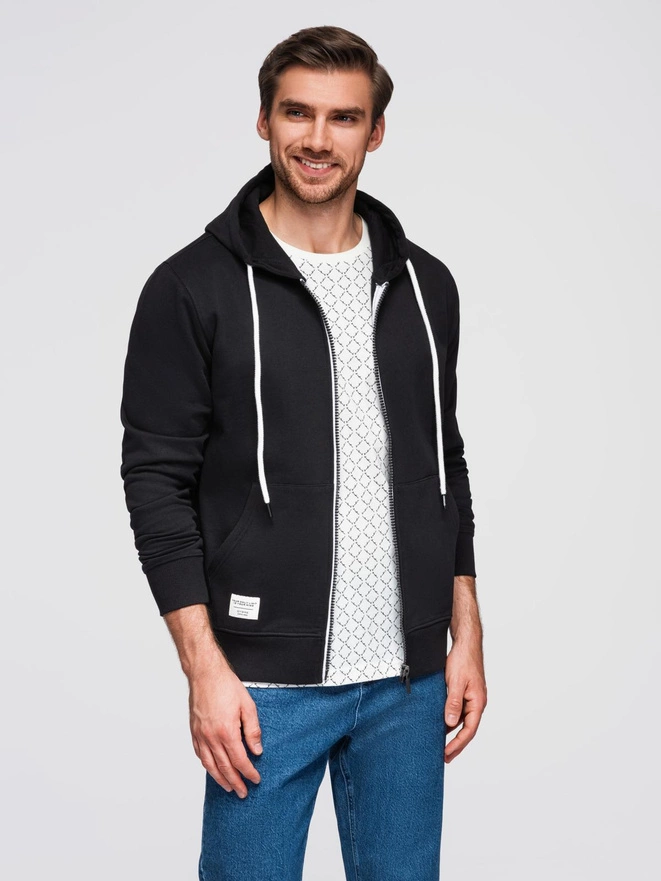 Męska bluza dresowa BASIC rozpinana z kapturem - czarna V5 OM-SSBZ-0178